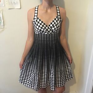 Calvin Klein Black & White Polka Dot Pleated Dress